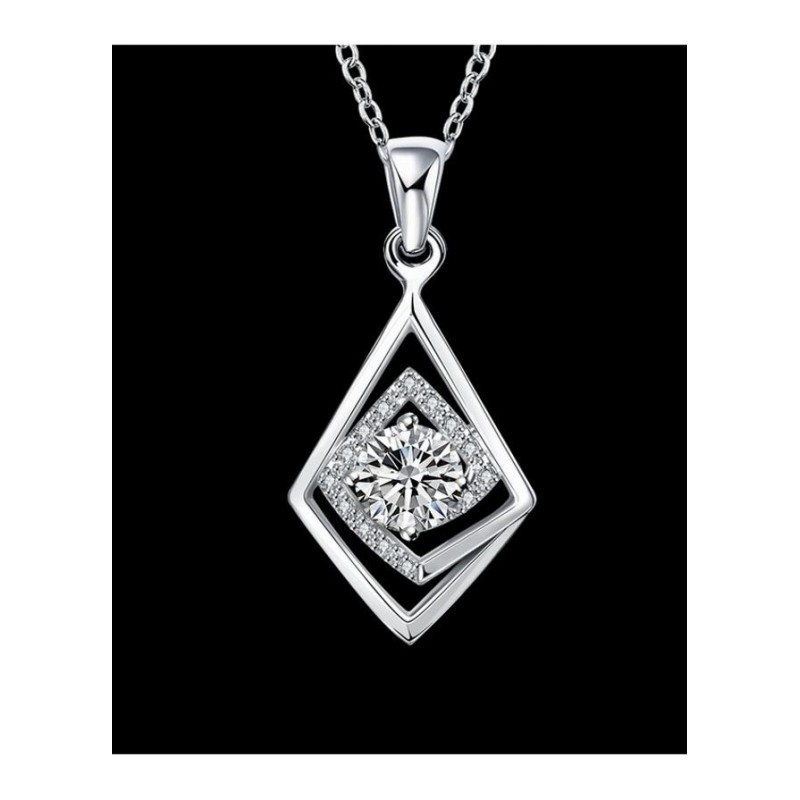 N033Women Silver Necklace 日韩几何简约锁骨项链女银饰坠首饰送女朋友七夕情人节礼物