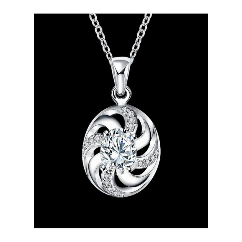 N036 Women Silver Necklace韩版镀银旋转个性坠项链女饰品锁骨送女朋友七夕情人节礼物