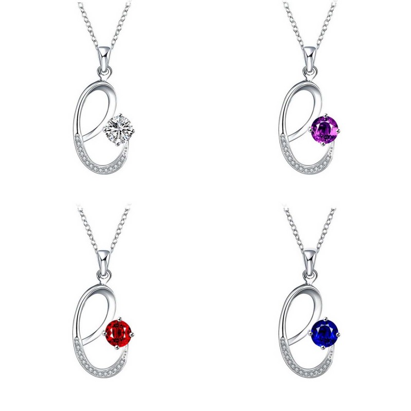 N041Women Silver Necklace韩版时尚个性e坠镀银项链女首饰锁骨送女朋友七夕情人节礼物