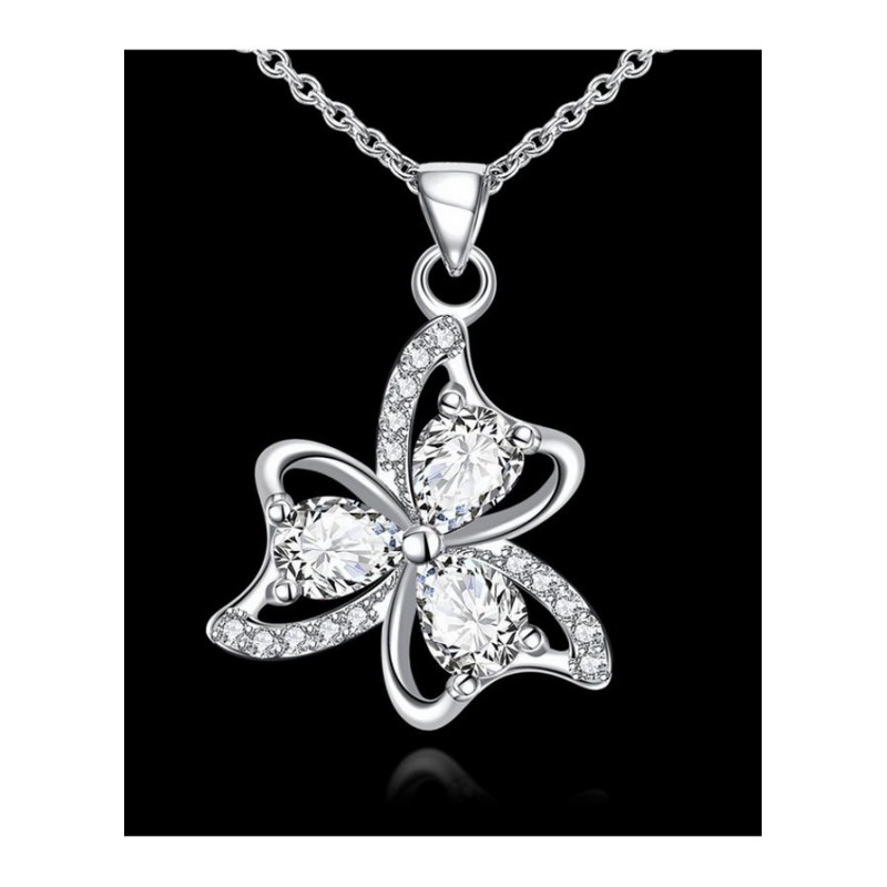 N089Women Silver Necklace 日韩简约三叶坠镀银项链女送女生送女朋友七夕情人节礼物