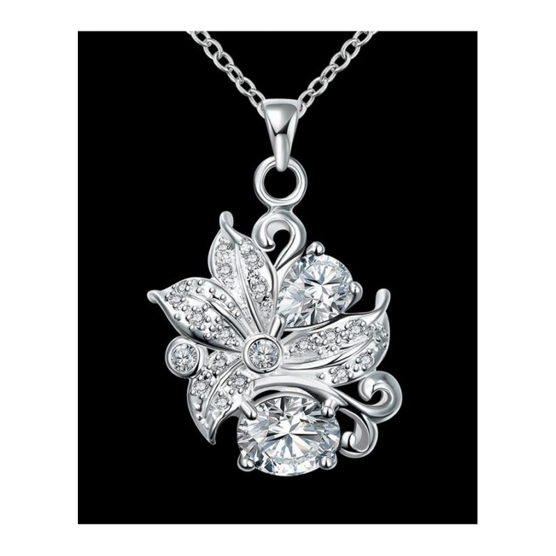 N096 Women Silver Necklace日韩款时尚镀银水晶坠锁骨链女饰品送女朋友七夕情人节礼物