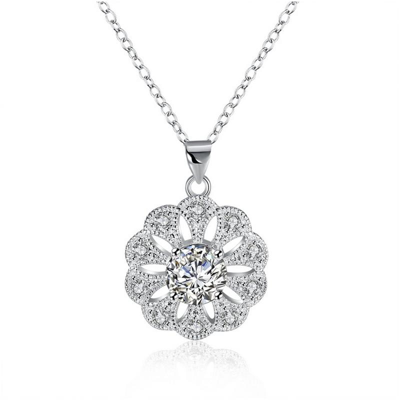 N851 Women Silver Necklace 镀纯银日韩时尚配优雅水晶项链坠送女朋友七夕情人节礼物