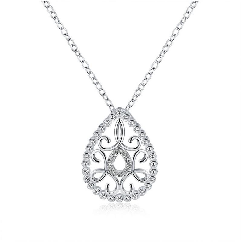 N858 Women Silver Necklace 镀纯银日韩时尚水滴坠女水晶项链送女朋友七夕情人节礼物