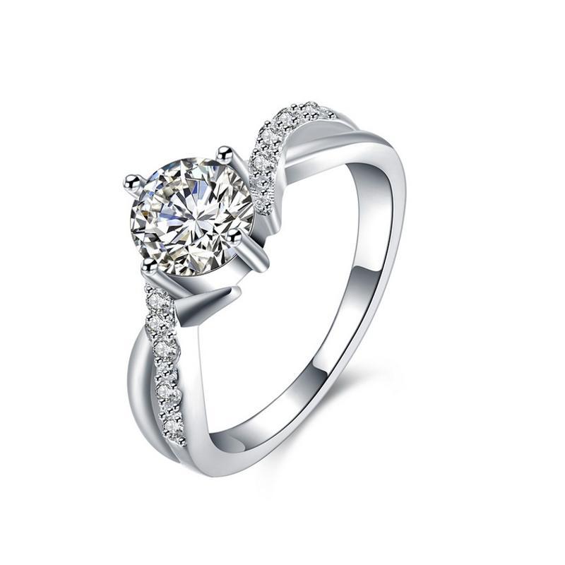 R864Women Silver Rings镀纯银锆石水晶戒指日韩指环简约戒子女生送女朋友七夕情人节礼物
