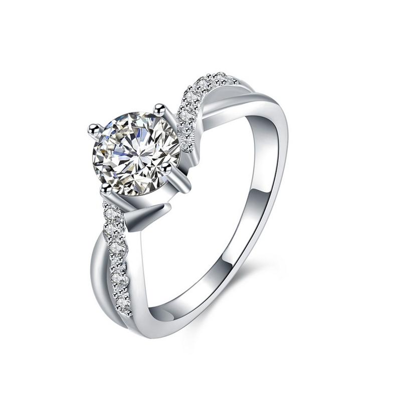 R864Women Silver Rings镀纯银锆石水晶戒指日韩指环简约戒子女生送女朋友七夕情人节礼物