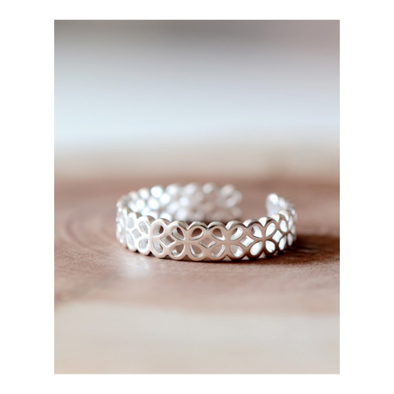 S925指环镂空四叶造型女款手饰开口戒指首饰品送女朋友七夕情人节礼物