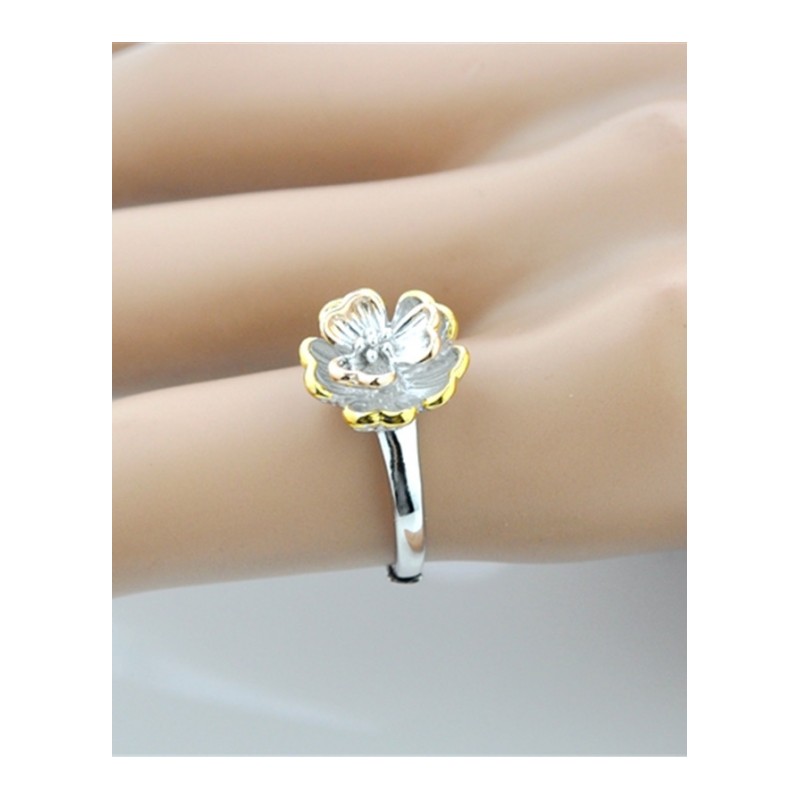 S925花朵造型指环女款开口戒指首饰品送女朋友七夕情人节礼物