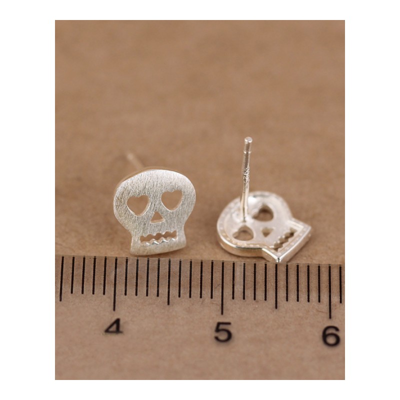 S925银原创朋克骷髅头拉丝镂空耳钉韩版饰品YWJY6584送女朋友七夕情人节礼物
