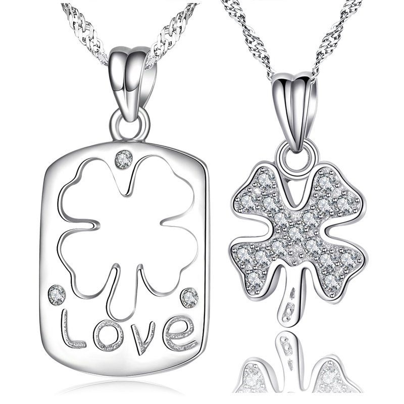 s925银四叶情侣项链 男女款坠女 韩版时尚银首饰品 送女友 情人节生日礼物送女朋友七夕情人节礼物