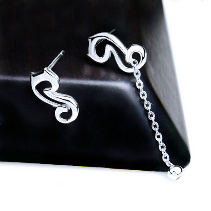 S925银小音符银耳坠链韩版耳钉饰品YWJY4843送女朋友七夕情人节礼物