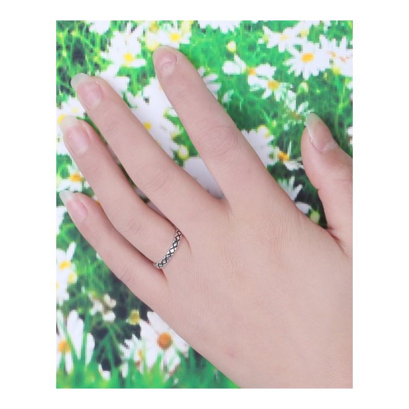 S925银泰银时尚民族风复古编织简约开口戒指配饰女银饰品尾戒女戒指环YWJY4519送女朋友七夕情人节礼物