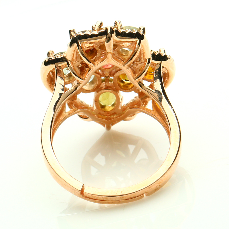 S925镶嵌碧玺戒指女款宝石指环可节开口戒饰 带证书送女朋友七夕情人节礼物