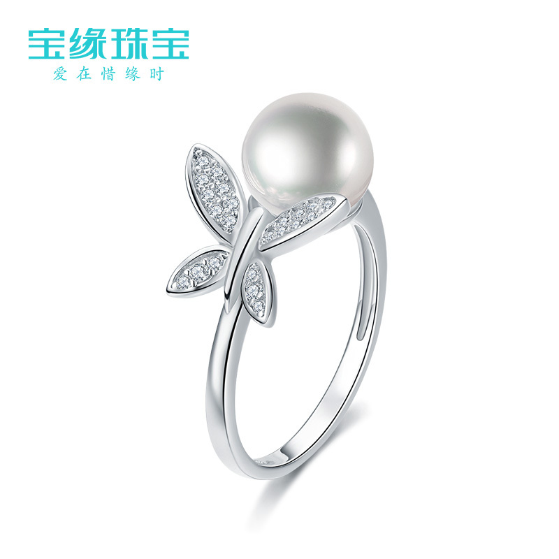 [蝶恋]白色珍珠戒指 淡水珍珠925银戒指生日礼物送女朋友七夕情人节礼物
