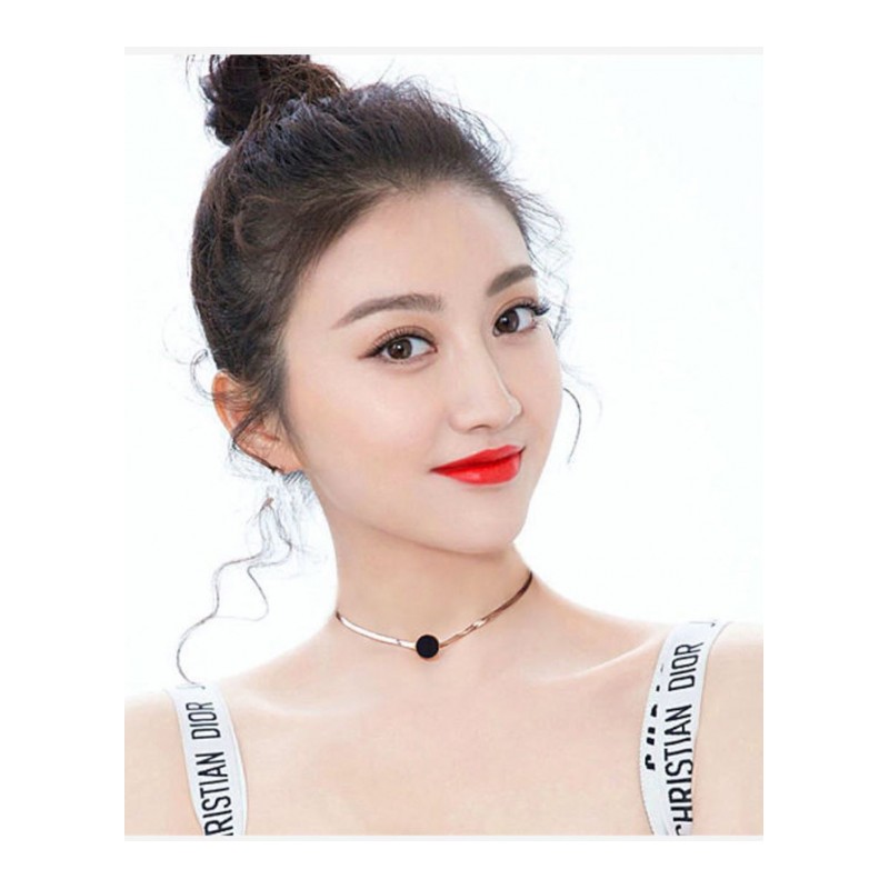 韩版项圈圆牌项链女款短款锁骨链时尚百搭颈链韩国脖链钛钢配饰品送女朋友老婆生日礼物送女朋友七夕情人节礼物