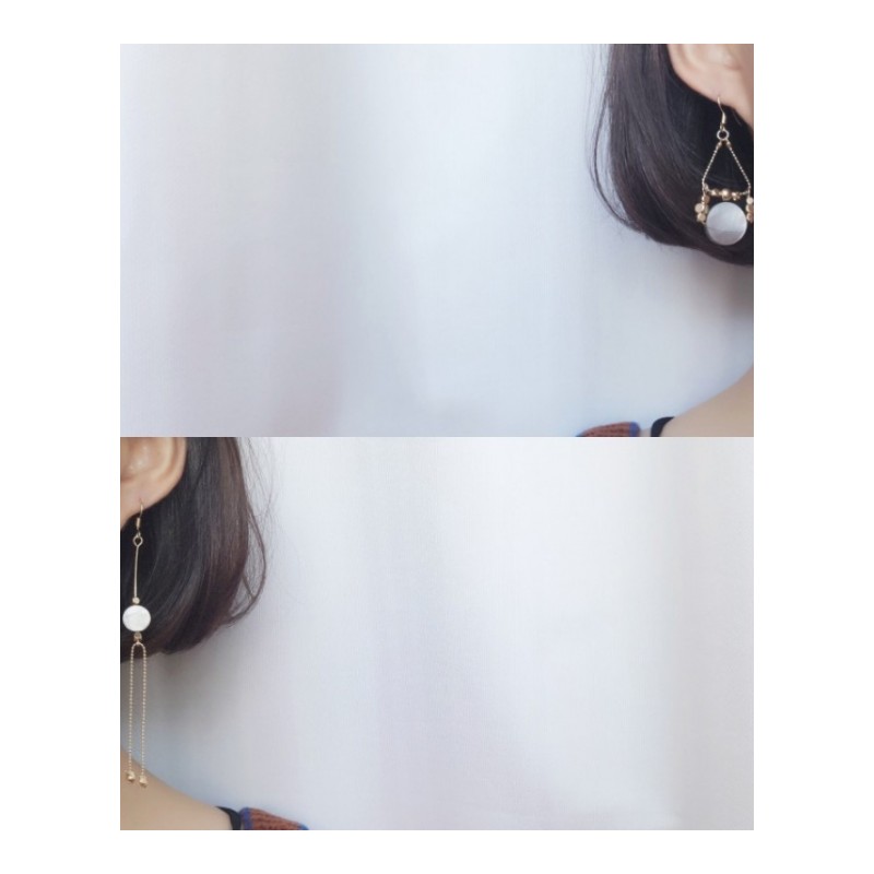 日韩极简小清新手作首饰光泽海贝壳凹造型耳环不对称耳饰女无耳洞耳夹送女朋友七夕情人节礼物