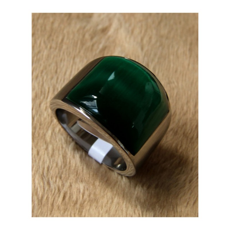 仿男士戒指钛钢绿眼石霸气宽大气派宝石潮人扳指环YWLC6451送女朋友七夕情人节礼物_0