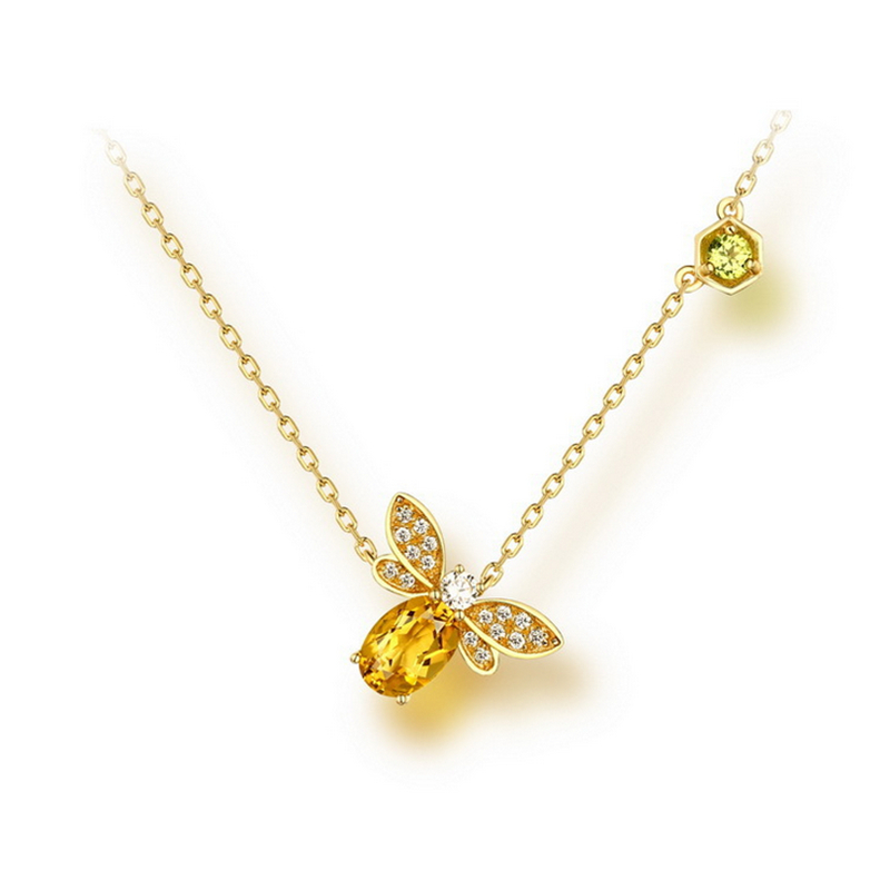 创意设计蜜蜂项链 S925纯银首饰黄水晶彩宝项链送女朋友七夕情人节礼物