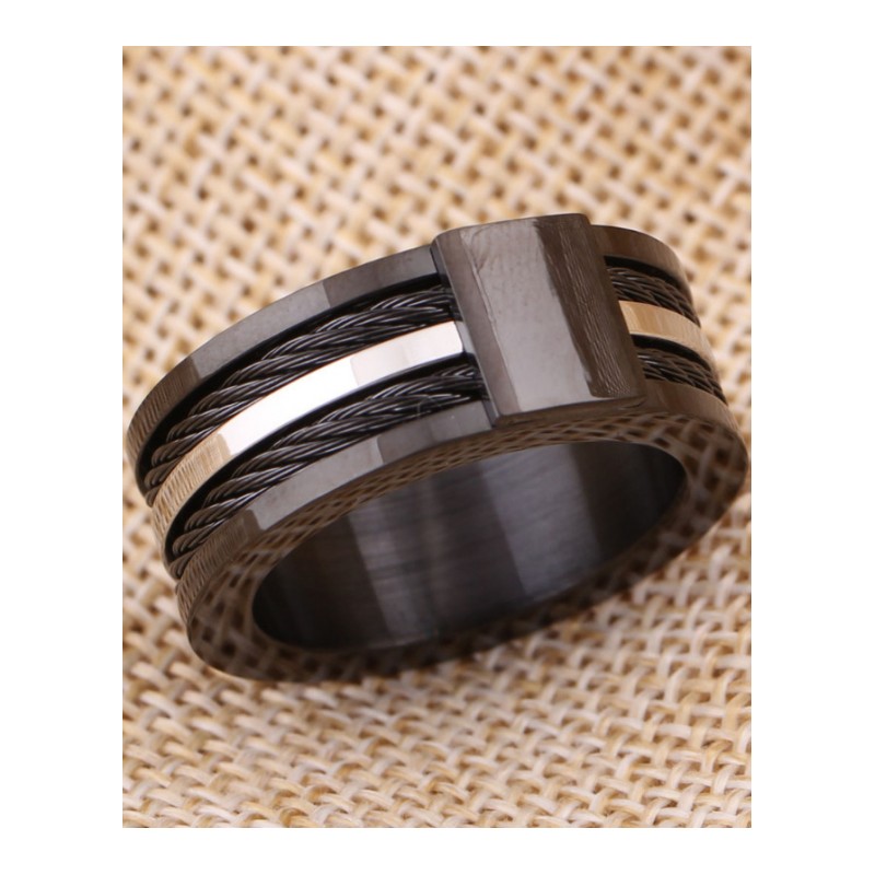 新款日韩版时尚个性不锈钢黑色威亚戒指创意男士指环YWZJ6458送女朋友七夕情人节礼物