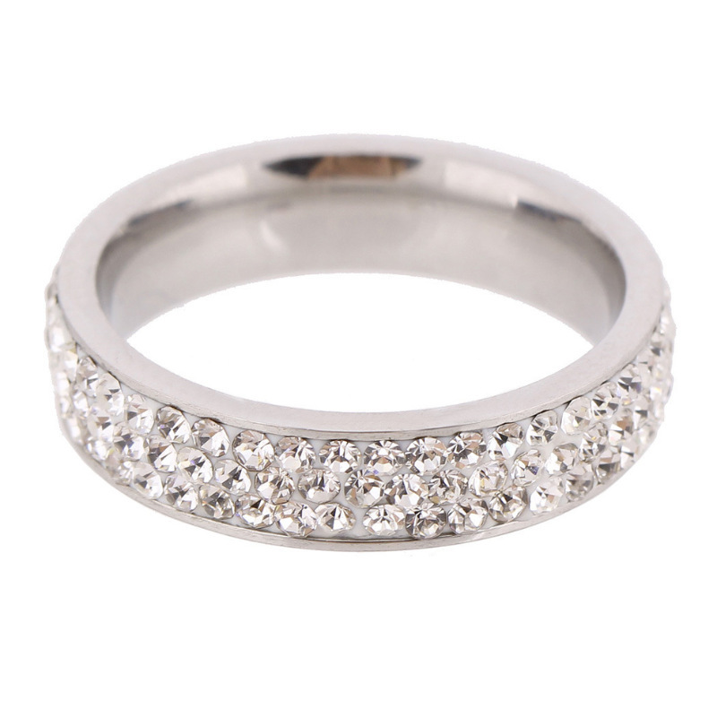 新款欧美时尚创意3排白色捷克钻个性钛钢戒指女士指环YWZJ0556送女朋友七夕情人节礼物