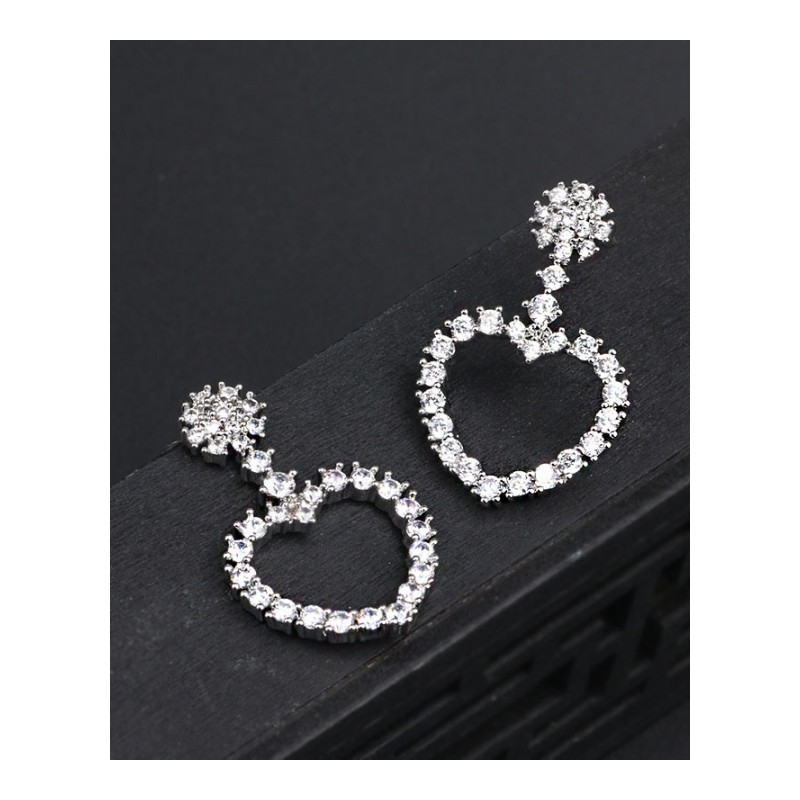 新款韩版简约微镶耳钉银针耳饰夸张心形锆石女士耳坠耳环YWZH4444送女朋友七夕情人节礼物
