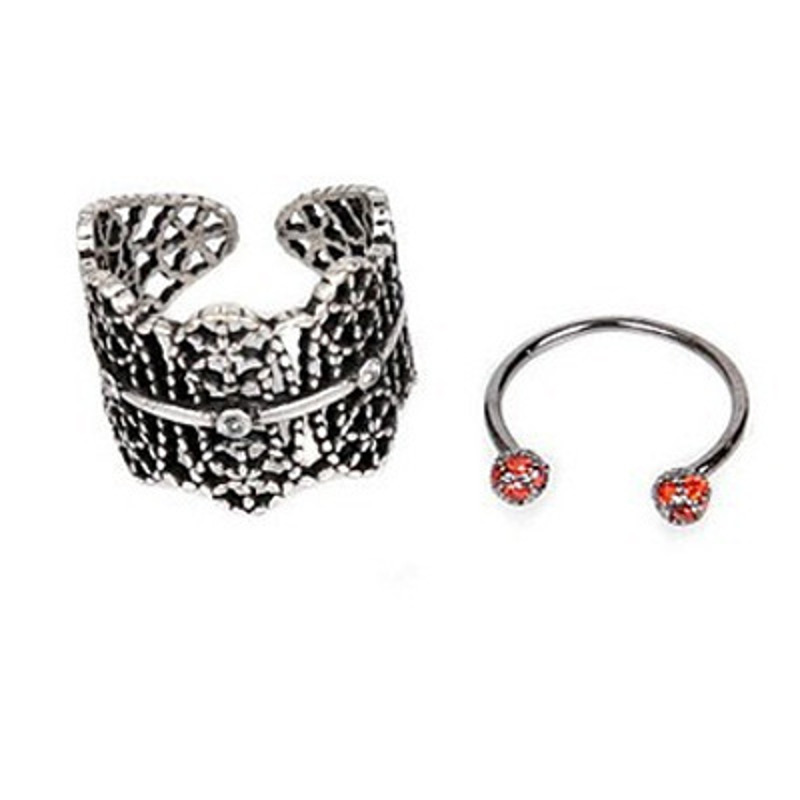 饰品手饰韩版时尚复古金属食指指环镂空闪钻开口戒指套装女YWLT1103送女朋友七夕情人节礼物