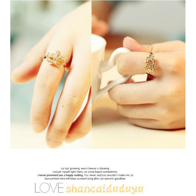 韩版饰品波西米亚风格面具镶钻小花假面具戒指指环关节戒日韩个性简约YWMP5167送女朋友七夕情人节礼物