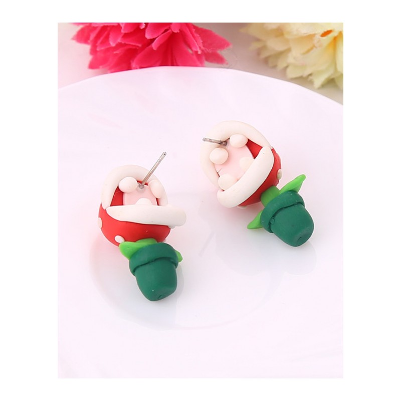 可爱手工软陶3D立体食人花耳钉动物耳饰时尚个性配饰耳环YWBZ5430送女朋友七夕情人节礼物