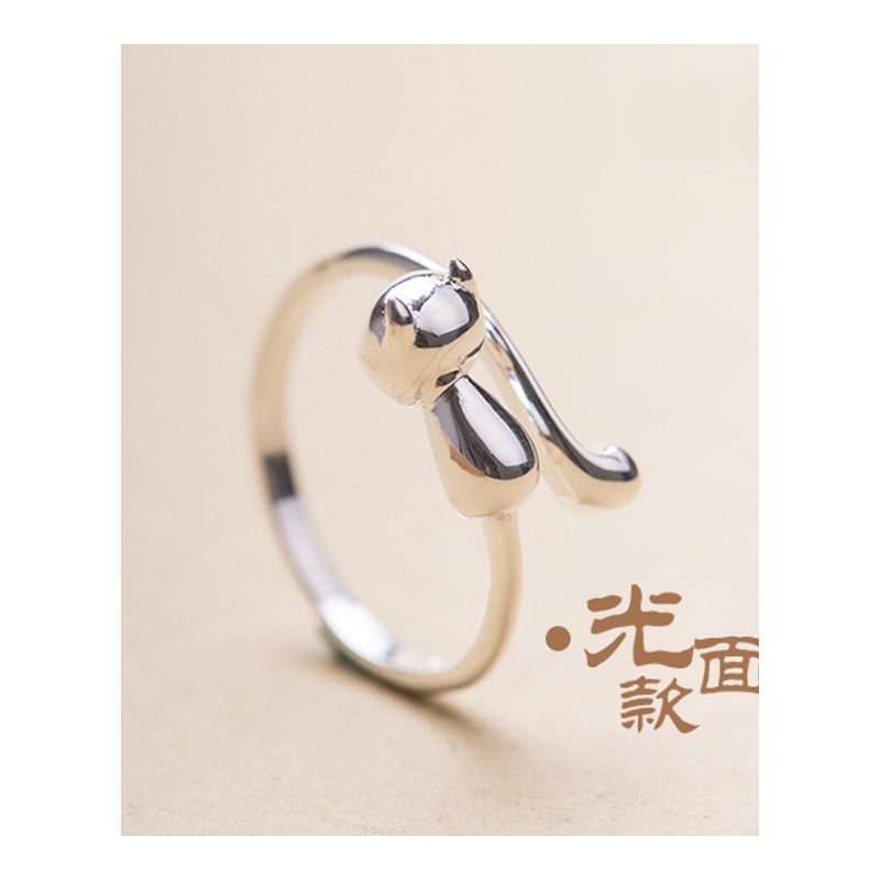 韩版个性创意呆萌猫咪戒指小猫开口可节女生指环SZKT0720送女朋友七夕情人节礼物
