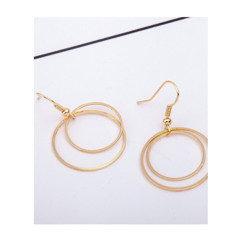 耳钉女款新款 欧美简约个性几何双层圆圈耳环气质耳坠F2D355送女朋友七夕情人节礼物