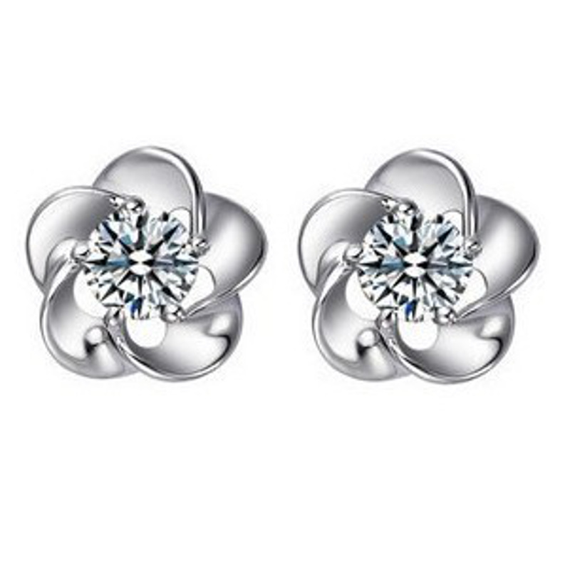 新款饰品光面梅花锆石时尚百搭耳钉耳饰YWMP9646送女朋友七夕情人节礼物