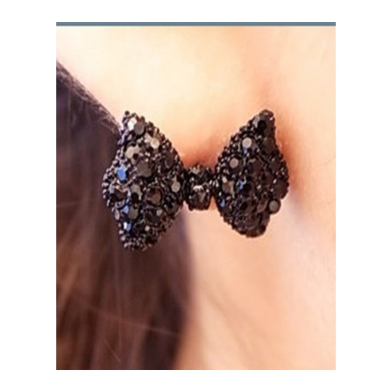 新款时尚黑色迷人蝴蝶结小巧耳钉合金女式耳饰YWKT4764送女朋友七夕情人节礼物