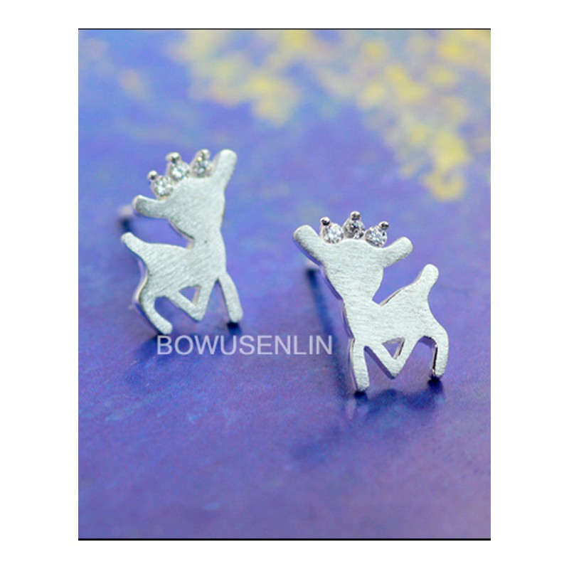 新款纯银耳针可爱精致微镶锆石小鹿耳钉女YWSQQ4392送女朋友七夕情人节礼物