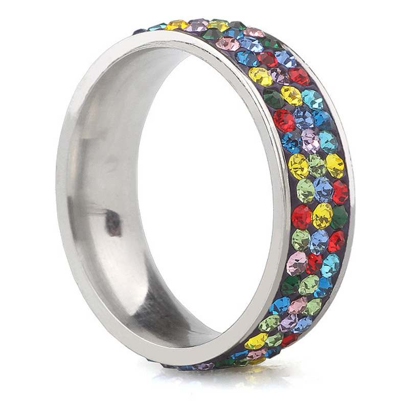 欧美时尚新款创意镶锆石前卫个性女式不锈钢戒指指环YWTJDZ3821送女朋友七夕情人节礼物