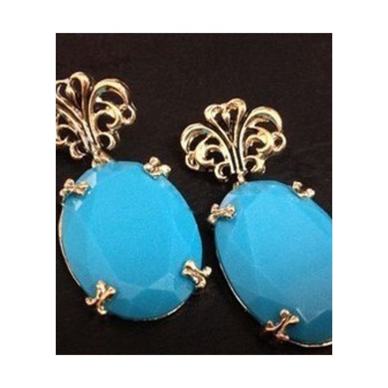 欧美时尚气质金属蓝色宝石耳钉YWFFDZ8077送女朋友七夕情人节礼物