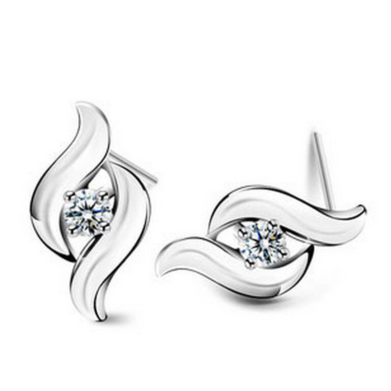 新款S925银优雅婉转韩版锆石镶钻耳钉YWJY3988送女朋友七夕情人节礼物