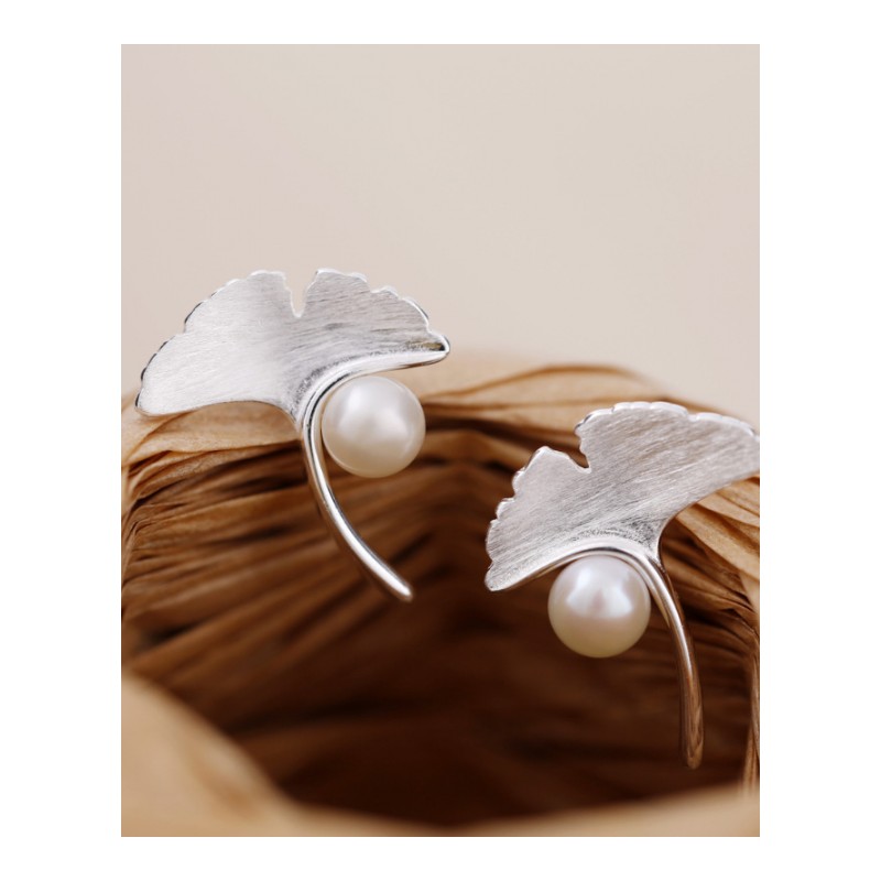 新款时尚925银银杏叶子珍珠耳钉女配饰银耳饰JXBL9921送女朋友七夕情人节礼物