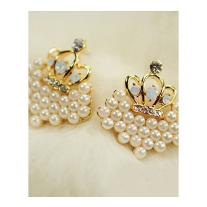 耳钉女款新款 珍珠爱心耳钉米珠皇冠爱心耳饰G2D076送女朋友七夕情人节礼物