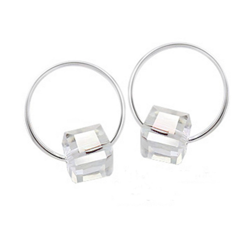 耳钉女款新款 韩版甜美耳饰圆圈流光水晶耳环F2D193送女朋友七夕情人节礼物