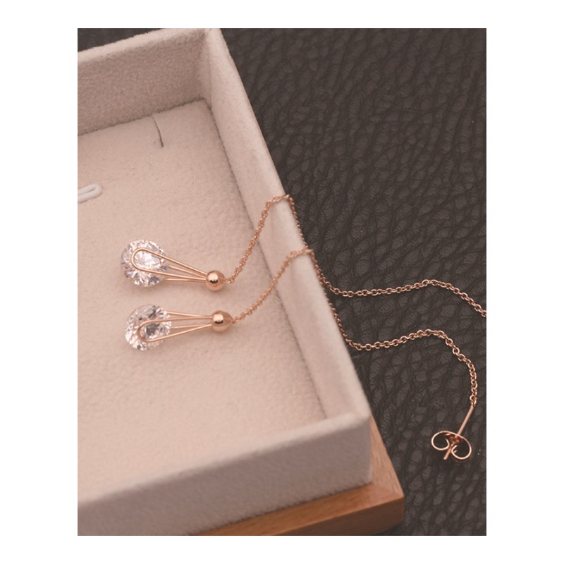 耳钉女款新款 时尚个性长款单钻耳线女夸张耳环饰品T1D124送女朋友七夕情人节礼物