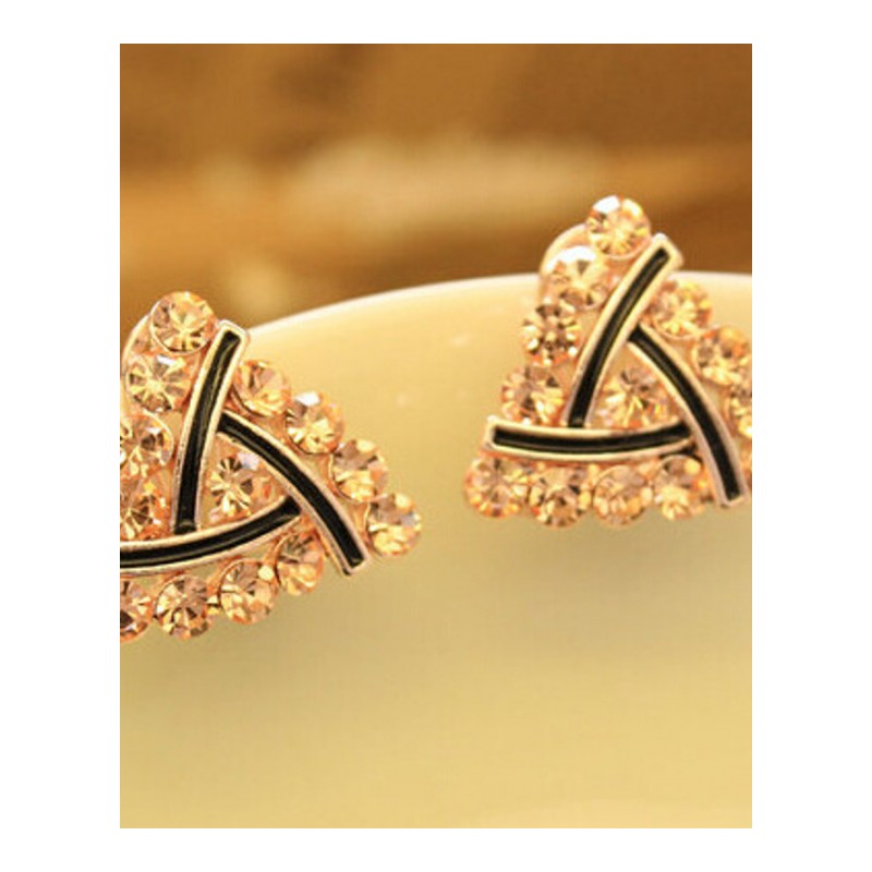 耳钉女款新款 韩版个性三角闪香槟锆石耳钉耳扣耳饰品R2D070送女朋友七夕情人节礼物