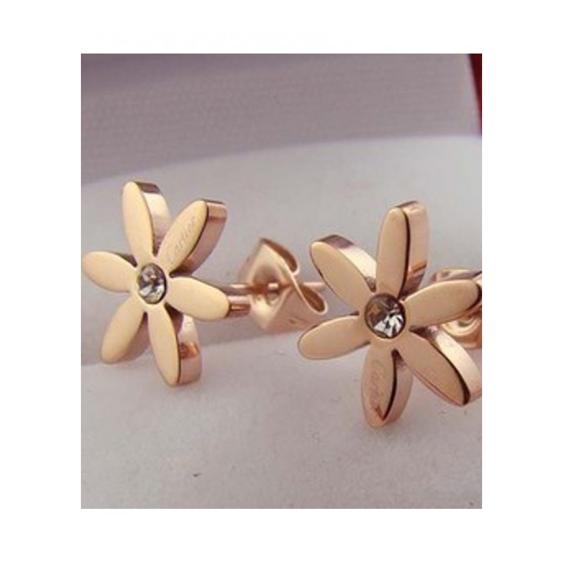 新款首饰可爱卡哇伊钛钢玫瑰金六叶花瓣耳钉女耳饰SZAMN0065送女朋友七夕情人节礼物