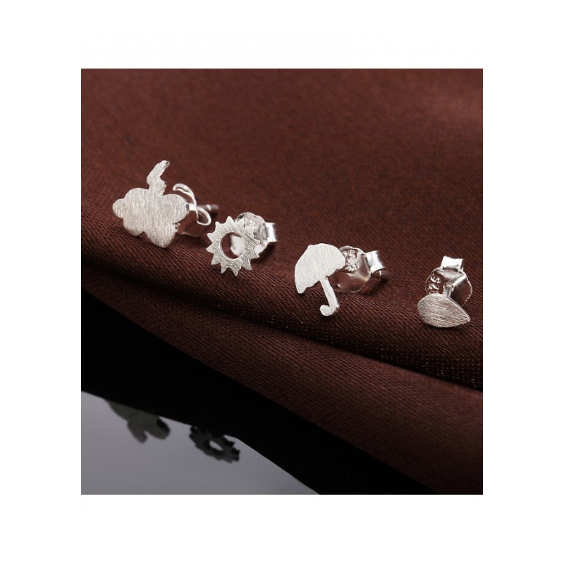 新款925银耳钉天气预报闪电晴天云朵雨云磨砂拉丝耳饰女SZYG7809送女朋友七夕情人节礼物