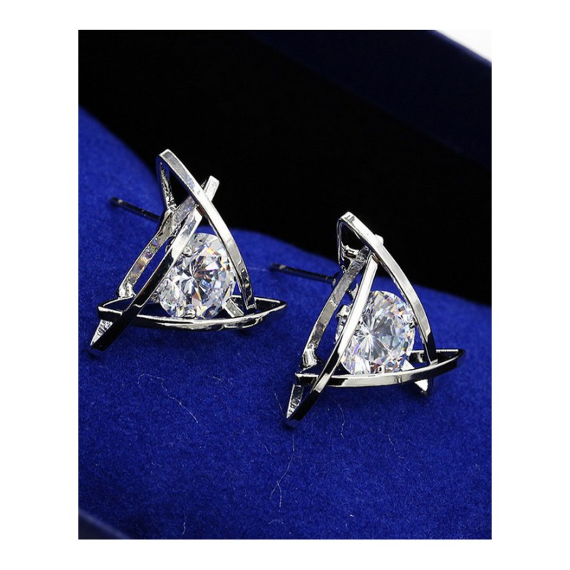 耳钉女款新款 韩版创意几何锆石耳饰F2D233送女朋友七夕情人节礼物