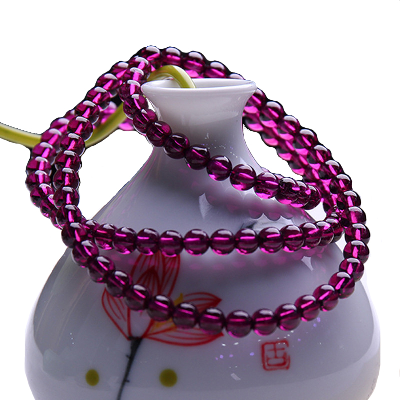 石榴石手链圆珠手环紫牙乌手串女款多层手饰品 带证书送女朋友七夕情人节礼物