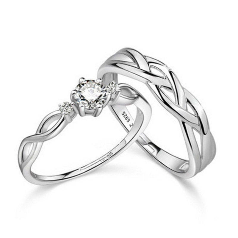 锆石指环爱交织情侣简约对戒开口个性戒指仿真女款日韩HFMLHL4783送女朋友七夕情人节礼物