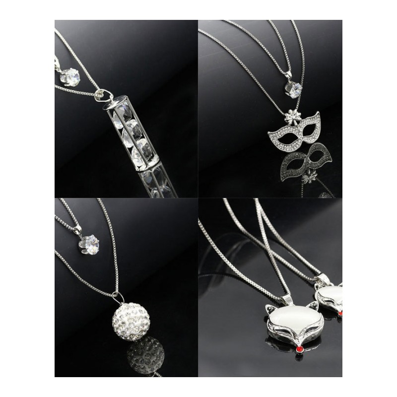 新款女式时尚饰品百搭水晶锆石长款项链双层香水瓶毛衣链YWQW2311送女朋友七夕情人节礼物