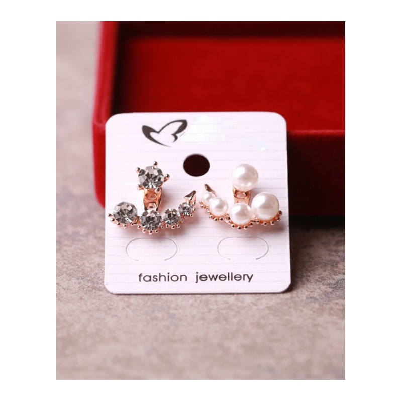 明星同款耳钉韩国珍珠耳环水钻耳坠甜美不对称两用饰品YWLC4573送女朋友七夕情人节礼物