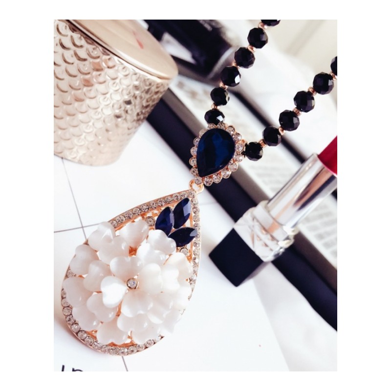 潮流时尚优雅百搭华丽水滴多层花瓣韩版双视配饰品长款项链毛衣链送女朋友老婆生日礼物送女朋友七夕情人节礼物