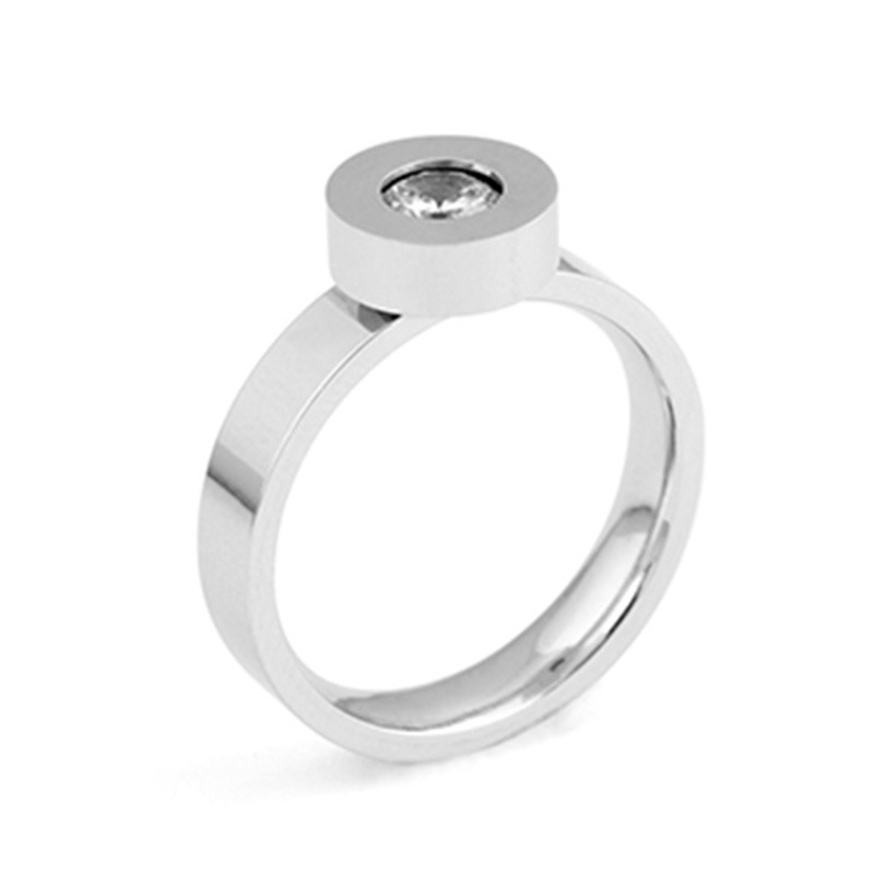 欧美时尚个性简单精致可换钻不锈钢戒指钛钢女士指环YWZJ2624送女朋友七夕情人节礼物
