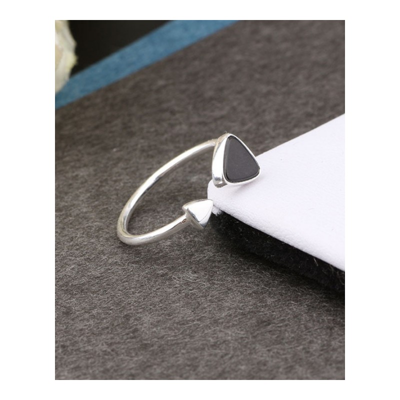 韩国925银黑三角形开口戒指女复古潮流大小三角形不对称配饰YWJY8706送女朋友七夕情人节礼物